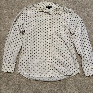 Men's Casual White and Dark Blue Printed Shirt